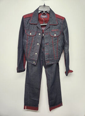 Y2K Pepe Jeans London Women's Denim Jacket & Jeans Set, Size 28 & S, Black/Red